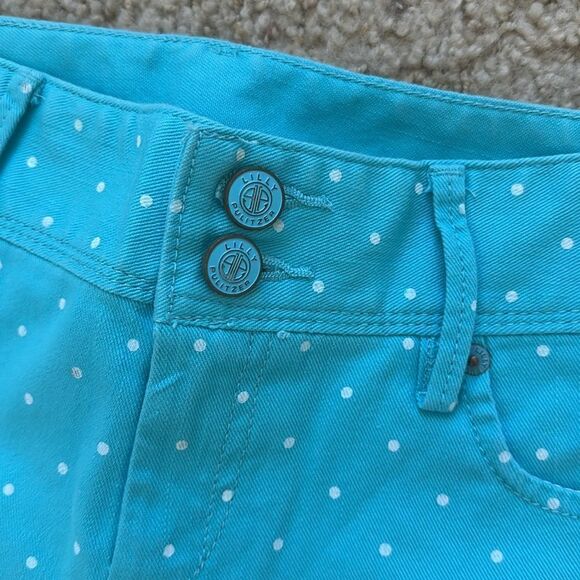 NWT LILLY PULITZER | Polka Dot Worth Skinny Zip Jeans Turquoise White Size 00 - Picture 5 of 8